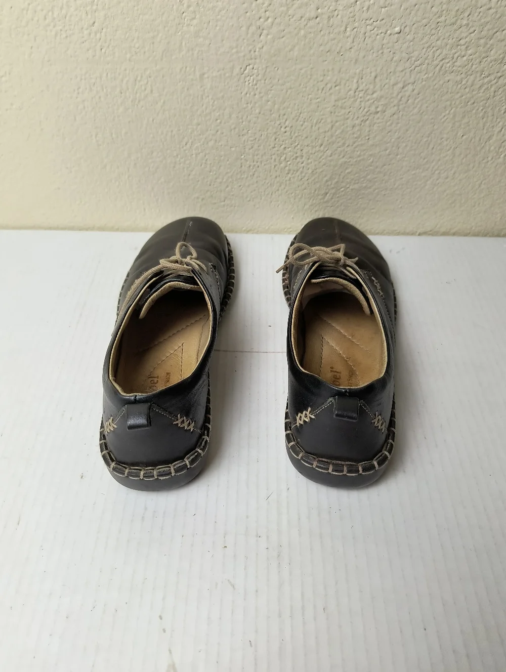 Josef Seibel 7 - 7.5 Black Leather Derby with Contrasting Stitching